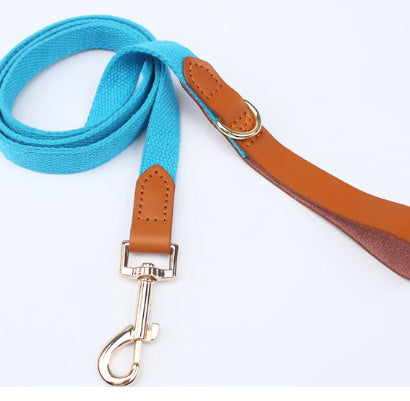 Canvas Hand-Held Rope & Leather-Stitched Collar Set – Durable & Stylish Pet Accessory