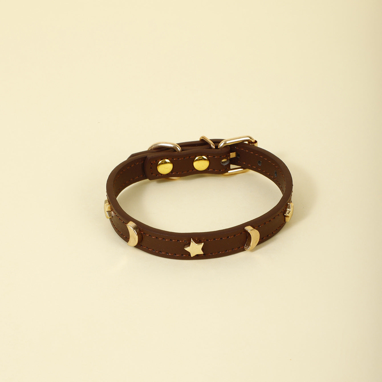 Ondaum Pet Collar Star Moon Simple Anti-Bite - Adjustable PU Leather, Four Seasons Suitable