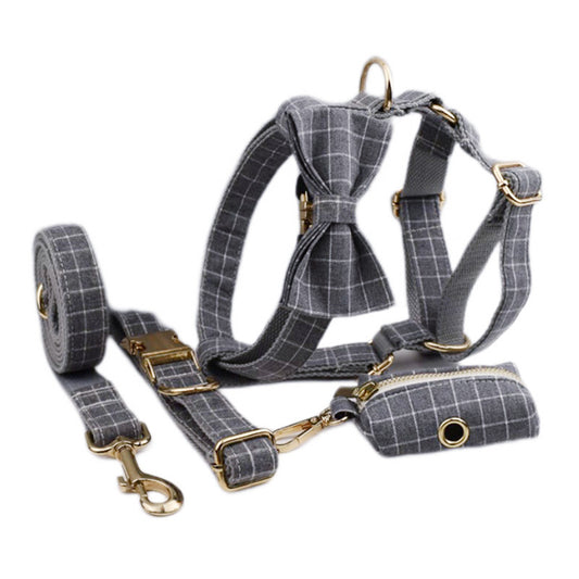 Gray Plaid Flannel Pet Collar Set