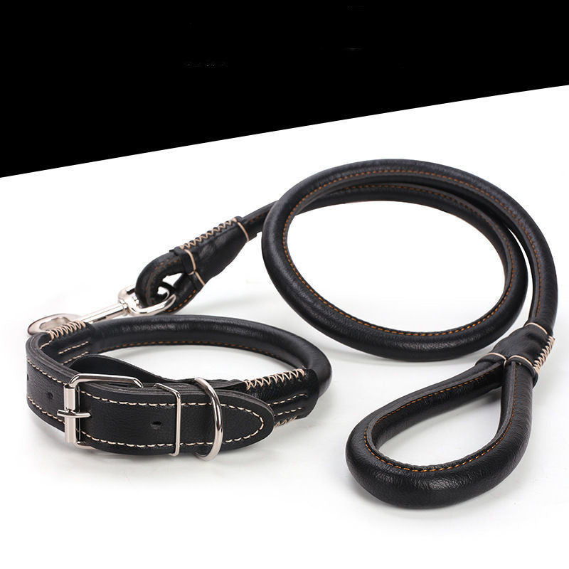 Medium Large Golden Retriever Husky Leather Collar Dog Rope