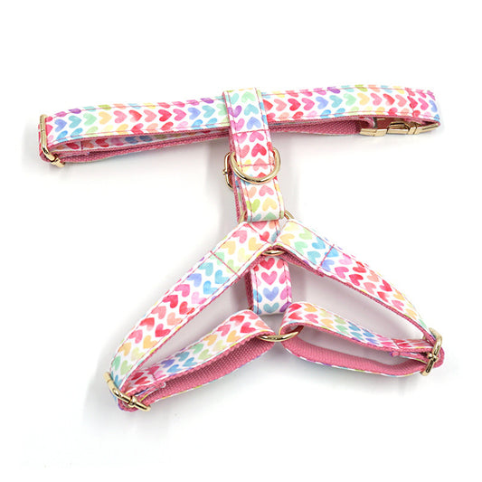Letterable Cute  Colorful Heart Dog Chest And Back Pet Chest Strap Gold Buckle Dog Chest And Back