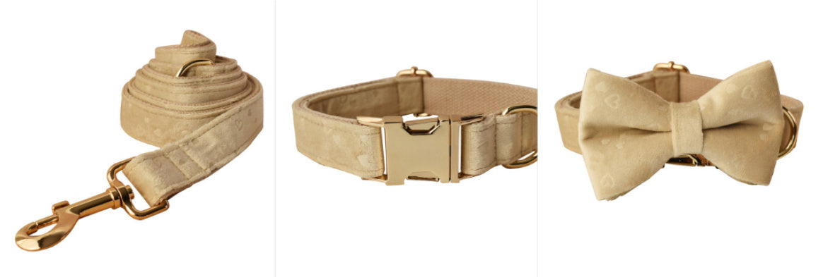 Nude Love Velvet Dog Bow Tie Dog Collar Rope