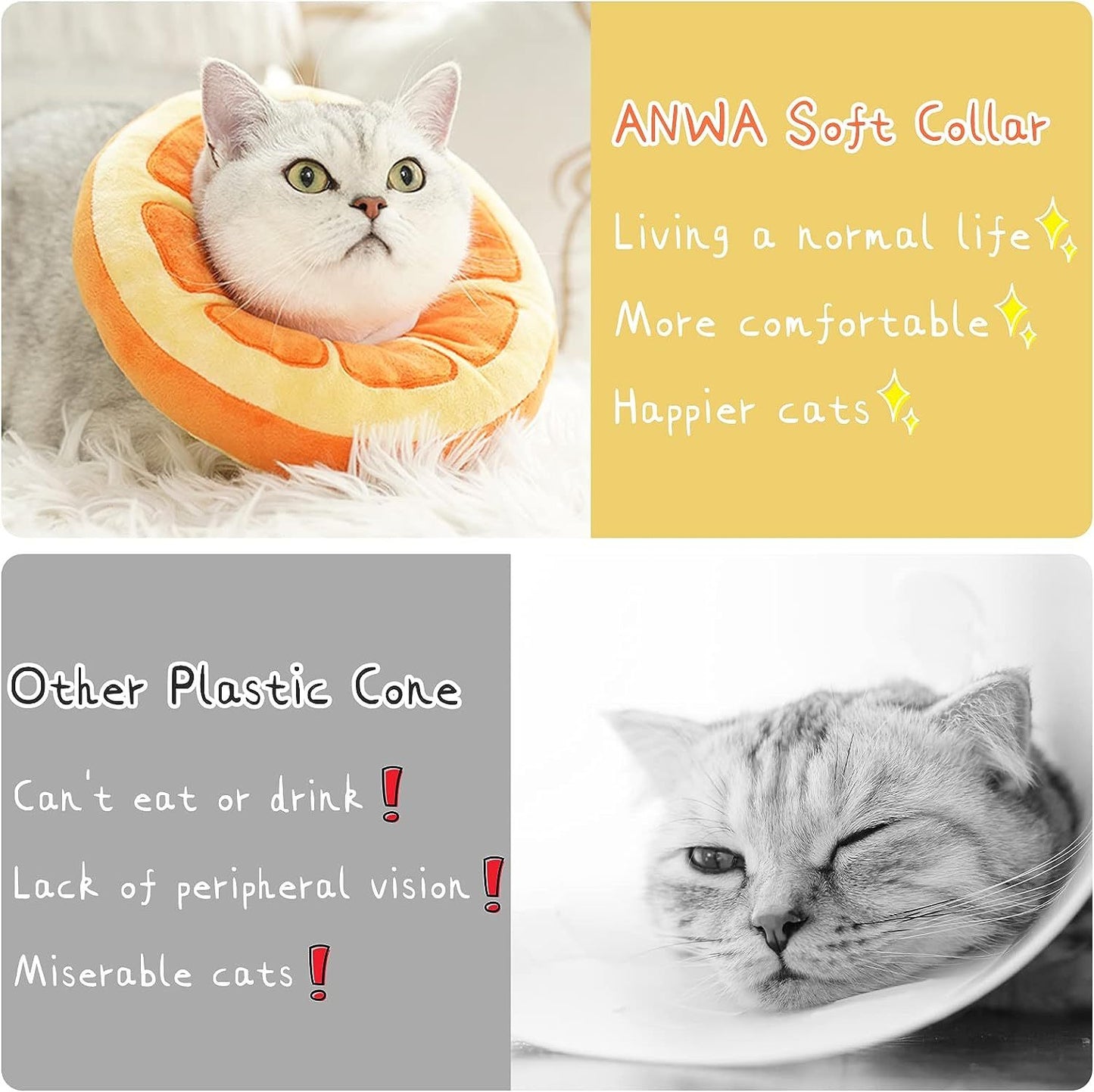 Ondaum Pet Cute Cat Collar Cone for Recovery After Surgery - Adjustable Soft Fabric Cone for Kittens