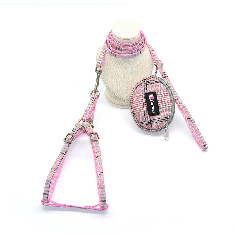 Ondaum Pet Cotton Plaid Dog Leash & Collar Set with Snack Bag – Stylish, Durable, and Comfortable for All Breeds
