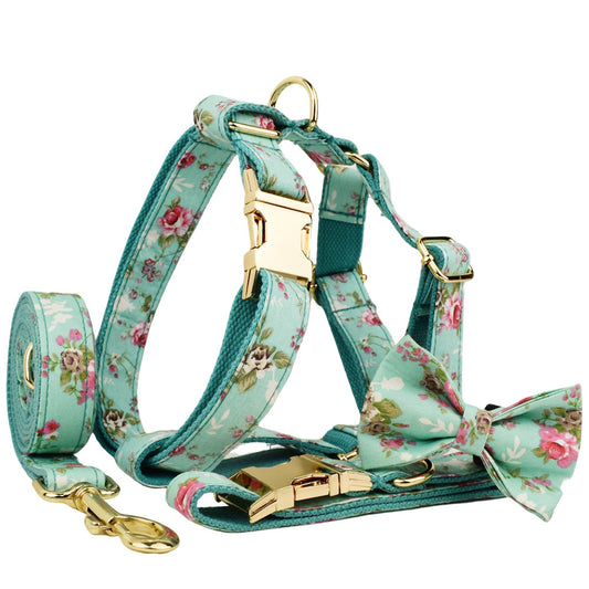 Ondaum Rose Dog Collar with Detachable Bow – Adjustable Floral Pet Collar with Leash & Vest – Soft & Stylish for Small to Large Dogs