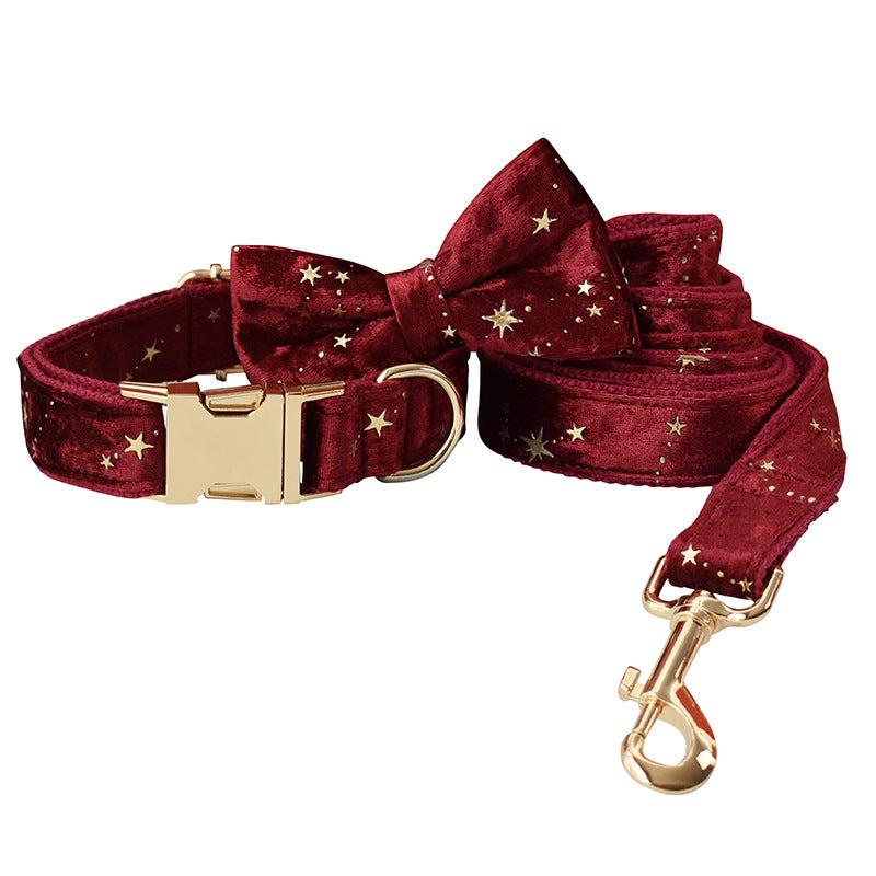 Pet Collar Bow Burgundy Star Flannel