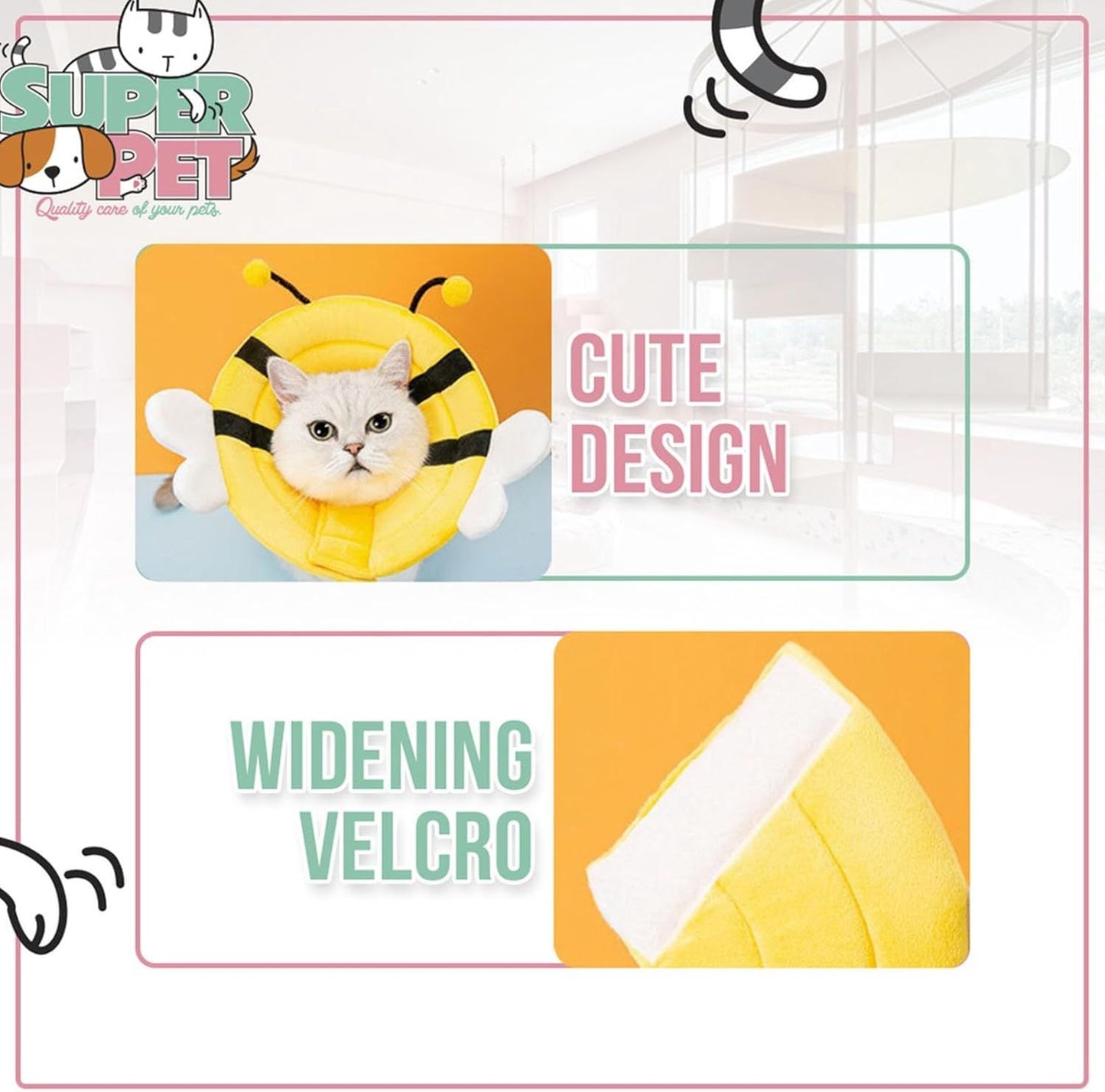Ondaum Pet Soft and Breathable Cat Cone Collar - Cute Bee Design for Comfortable Recovery and Scratch Prevention