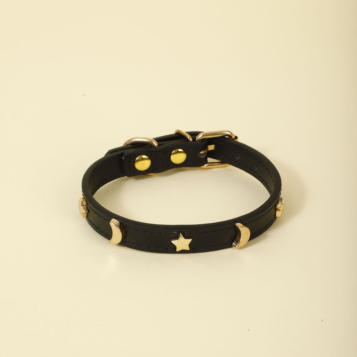 Ondaum Pet Collar Star Moon Simple Anti-Bite - Adjustable PU Leather, Four Seasons Suitable