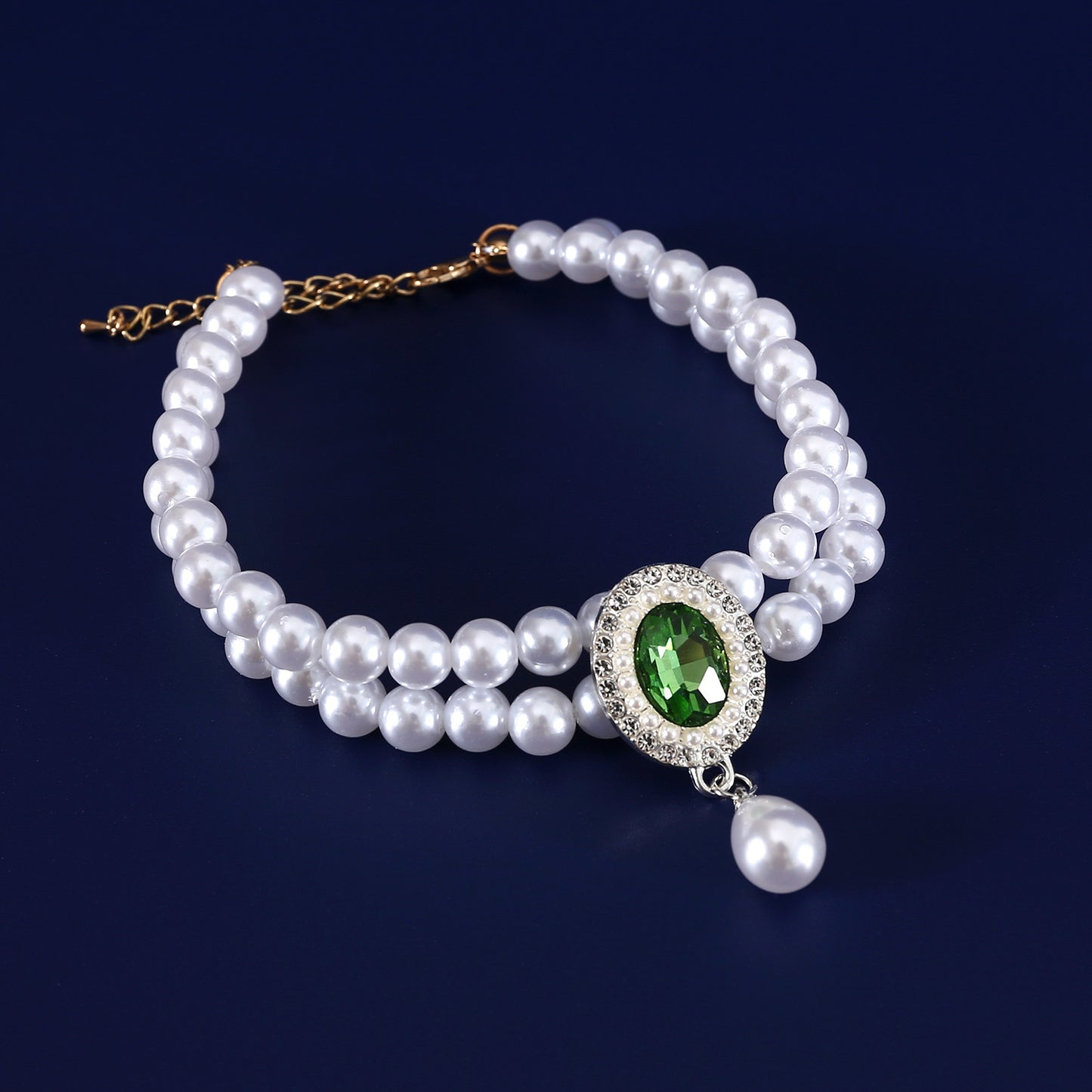 Luxurious Double-Layer Pearl Pet Necklace – Elegant Gemstone Pendant Collar for Small Dogs & Cats