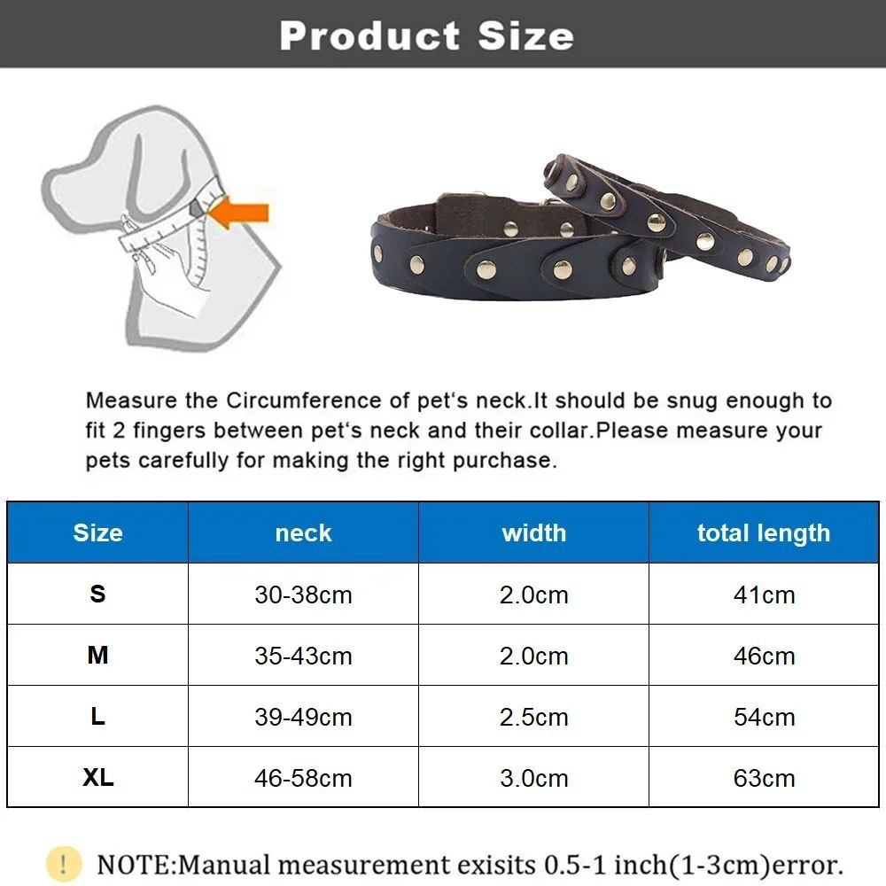Ondaum Genuine Leather Dog Collar - Durable & Stylish Leather Buckle Collar for Medium to Large Dogs