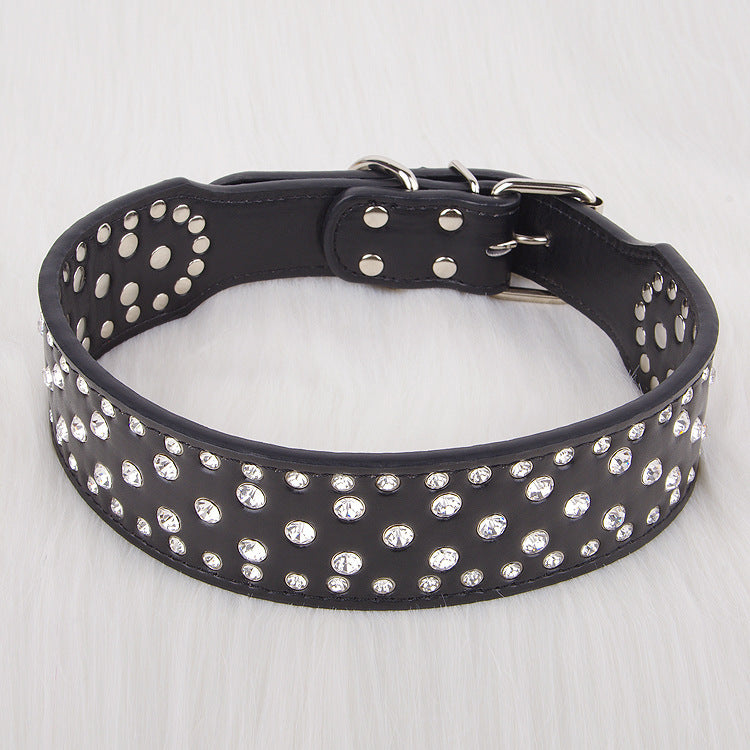 Pet Collar Shiny Rhinestone Leather Small  Medium And Large Dog Supplies