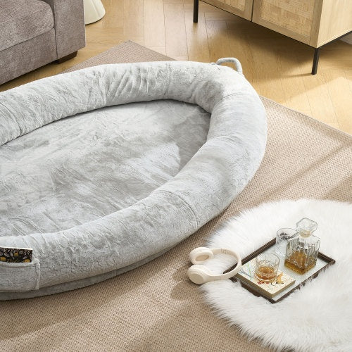Human Dog Bed For Adult, Giant Extra Large Memory Foam Human Size Pet Bed For People, Fluffy Plush Dog Bed For Human With Storage Pocket Cover Portable Handle Non-Slip Bottom