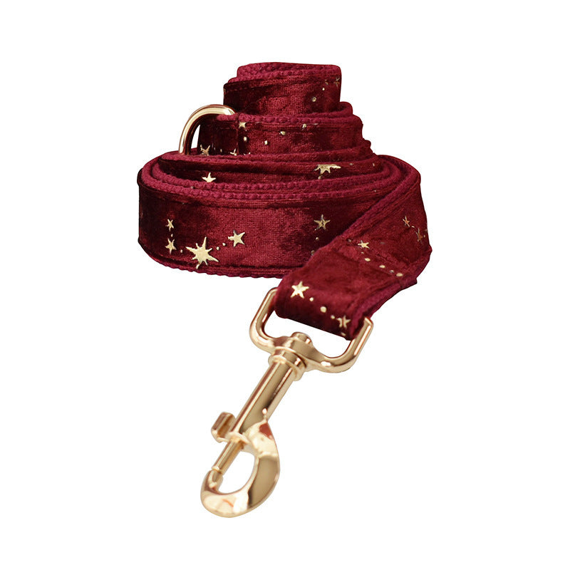 Pet Collar Bow Burgundy Star Flannel