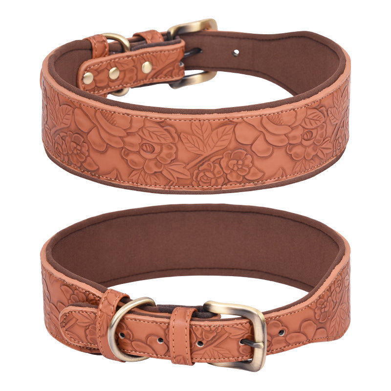 Ondaum Pet Leather Collar with Cotton Substrate