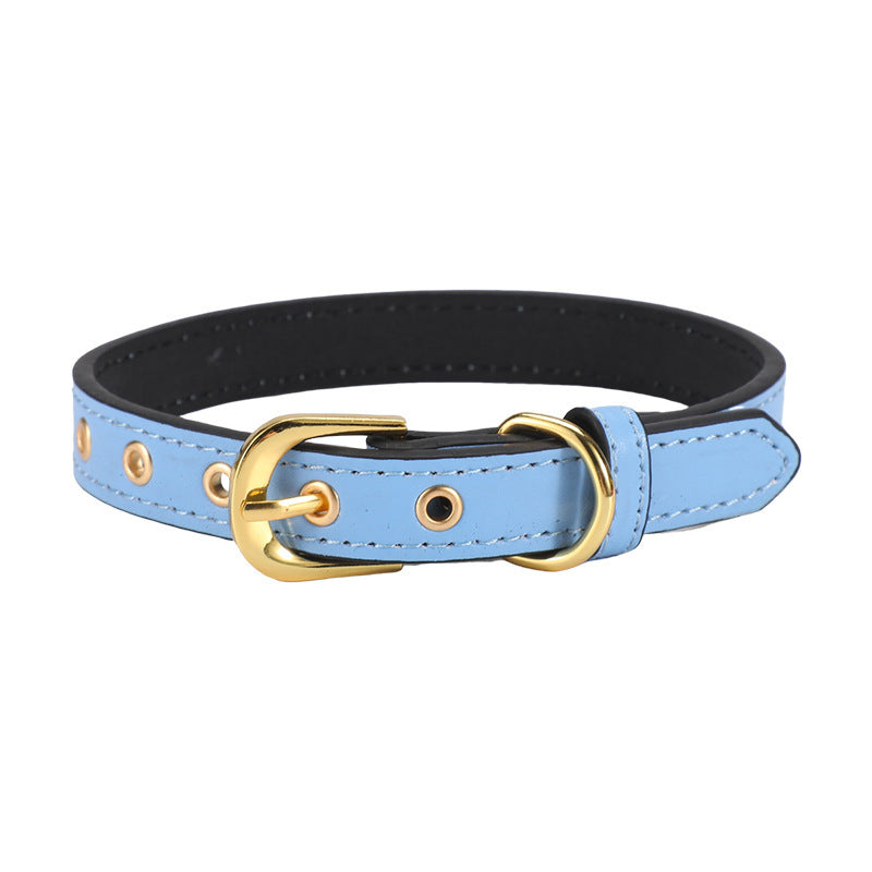 Ondaum Pet PU Collar with Gold Buckle
