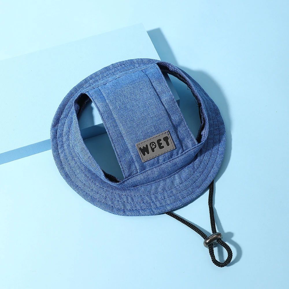 Pet Hat With Ear Holes For Medium Small Dogs Adjustable Summer Pets Dog Outdoor Sun Cap Cat Puppy Denim Color Canvas Visor Caps