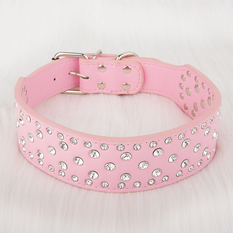 Pet Collar Shiny Rhinestone Leather Small  Medium And Large Dog Supplies