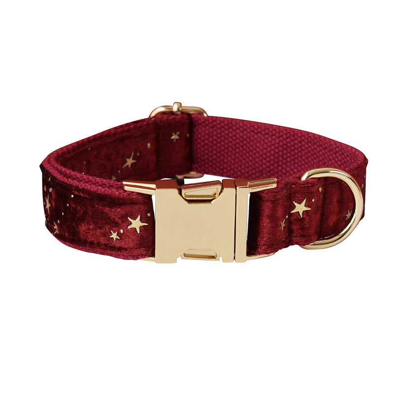 Pet Collar Bow Burgundy Star Flannel