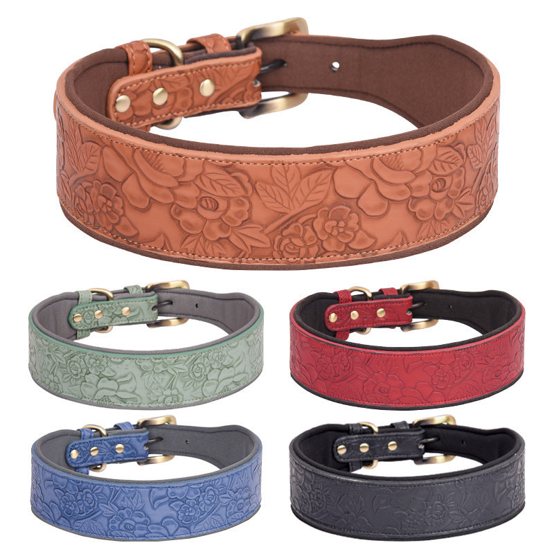 Ondaum Pet Leather Collar with Cotton Substrate