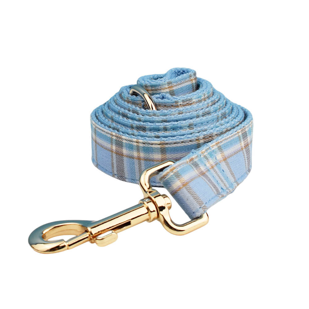 Sky Blue Grid Forest Series Dog Collar & Leash Set – 4-Piece Pet Accessory Kit for Weddings, Parties, and Holidays