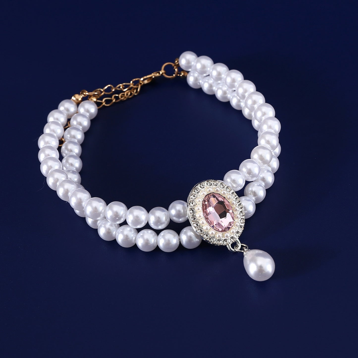 Luxurious Double-Layer Pearl Pet Necklace – Elegant Gemstone Pendant Collar for Small Dogs & Cats