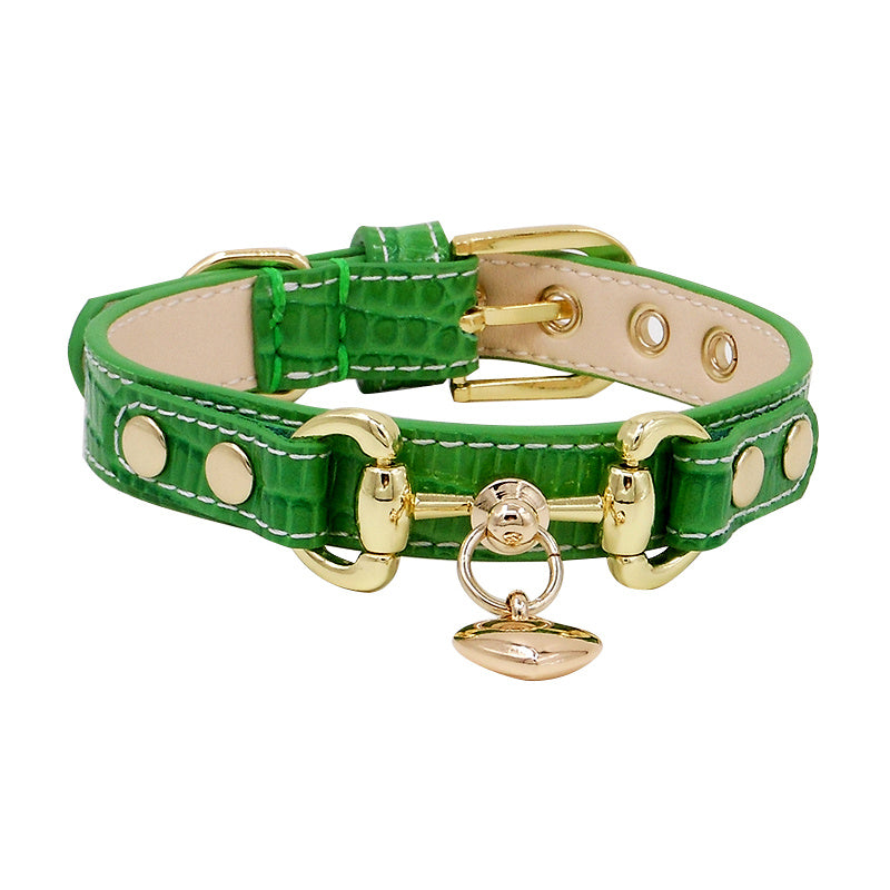 Lizard Pattern Double Buckle Leather Pet Collar