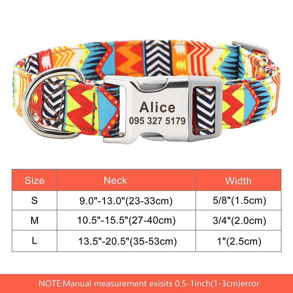 Personalized Nylon Pet Collar - Customizable Mohair Collar for Dogs and Cats, Available in Multiple Colors and Sizes