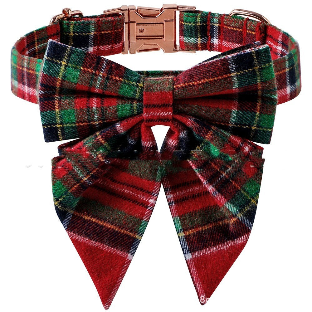 Ondaum Plaid Bow Dog Collar with Metal Buckle – British Style, Durable, and Adjustable