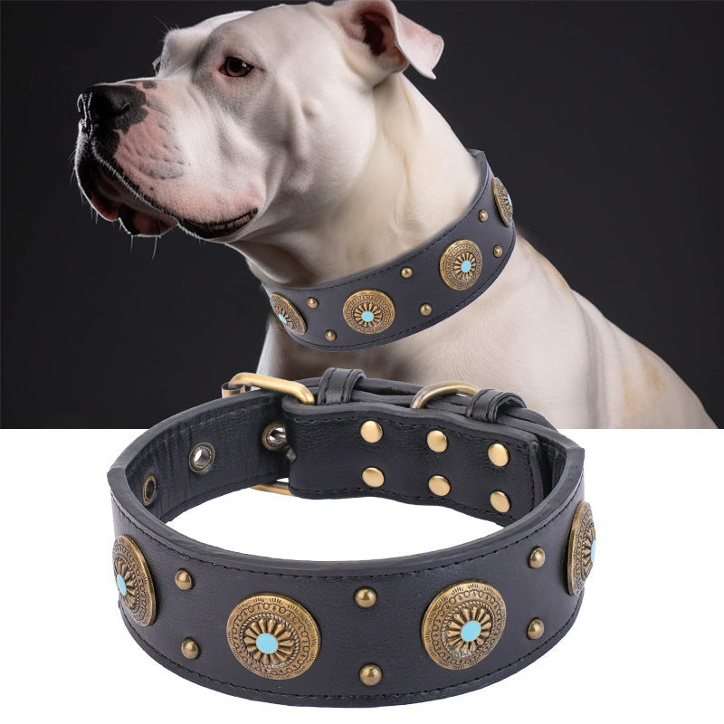 Ondaum High-End Retro Leather Collar for Medium and Large Dogs - Classic & Durable Dog Collar for All Seasons