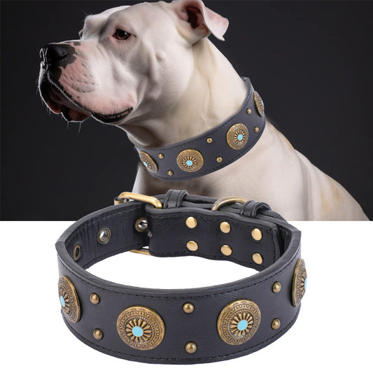 Ondaum High-End Retro Leather Collar for Medium and Large Dogs - Classic & Durable Dog Collar for All Seasons