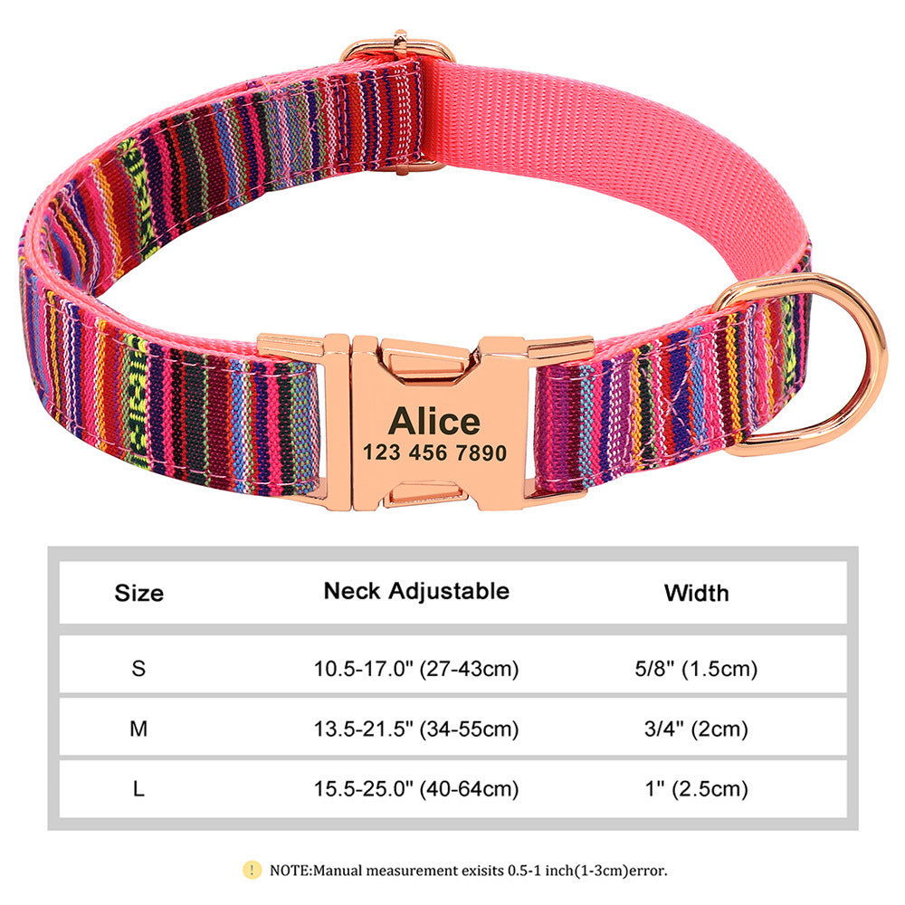 Personalized Nylon Pet Collar - Customizable Mohair Collar for Dogs and Cats, Available in Multiple Colors and Sizes