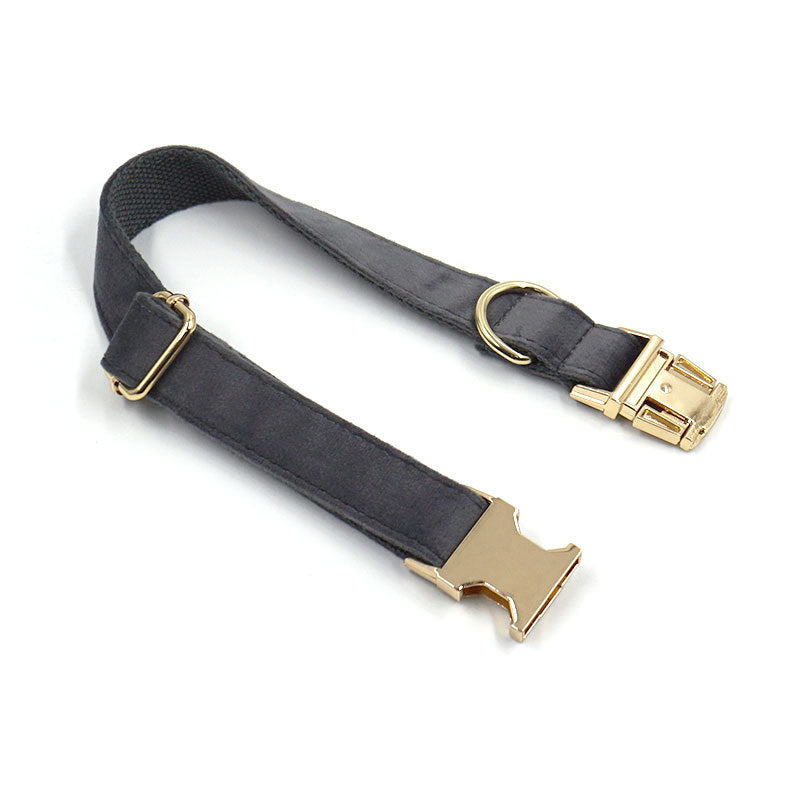 Dark Grey Velvet Pet Collar Lettering Metal Buckle