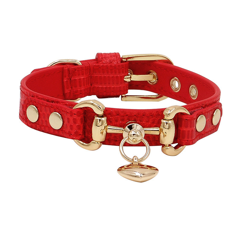 Lizard Pattern Double Buckle Leather Pet Collar