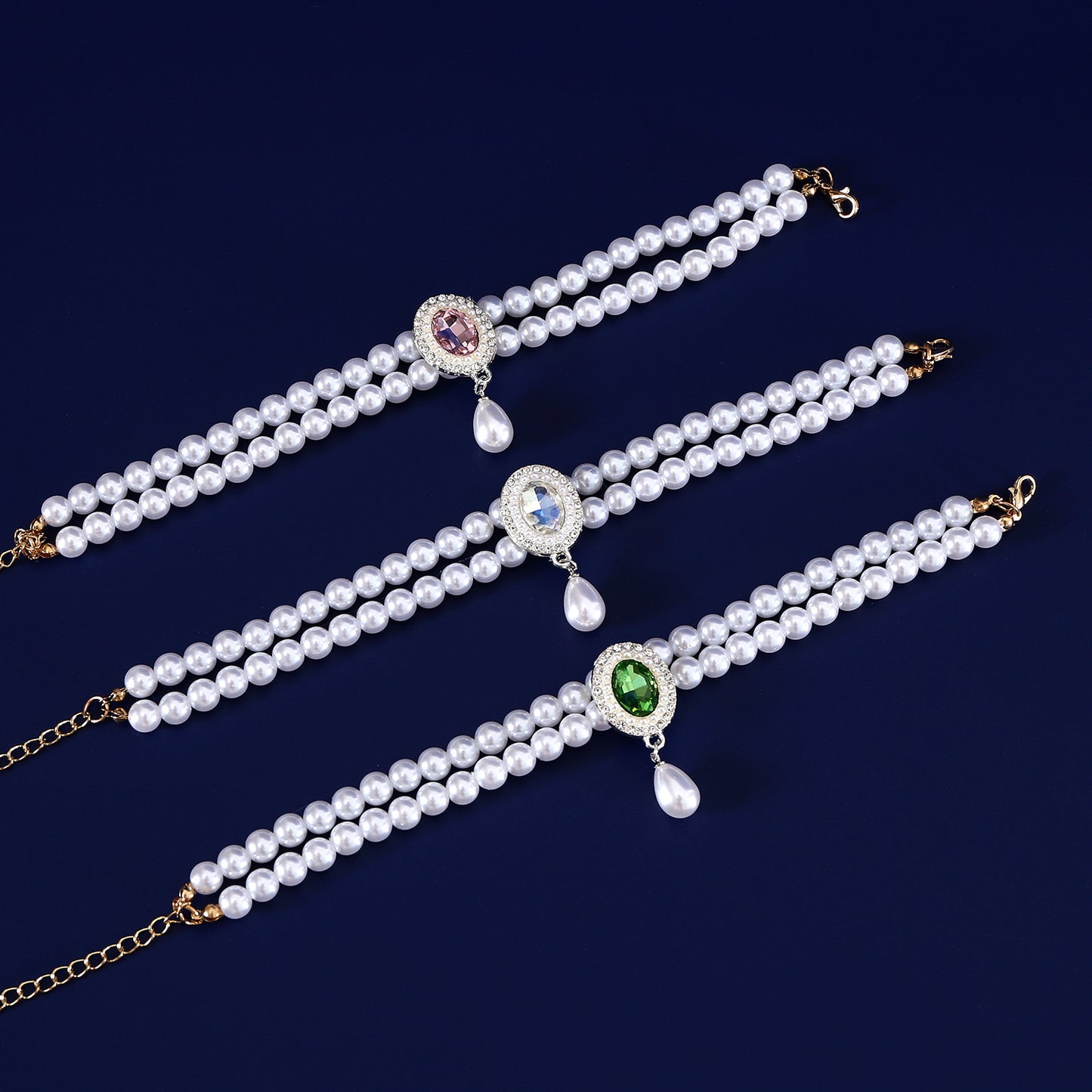 Luxurious Double-Layer Pearl Pet Necklace – Elegant Gemstone Pendant Collar for Small Dogs & Cats