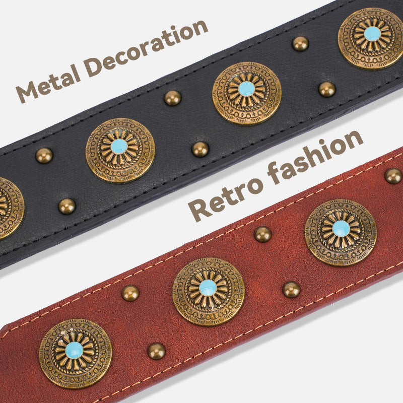Ondaum High-End Retro Leather Collar for Medium and Large Dogs - Classic & Durable Dog Collar for All Seasons