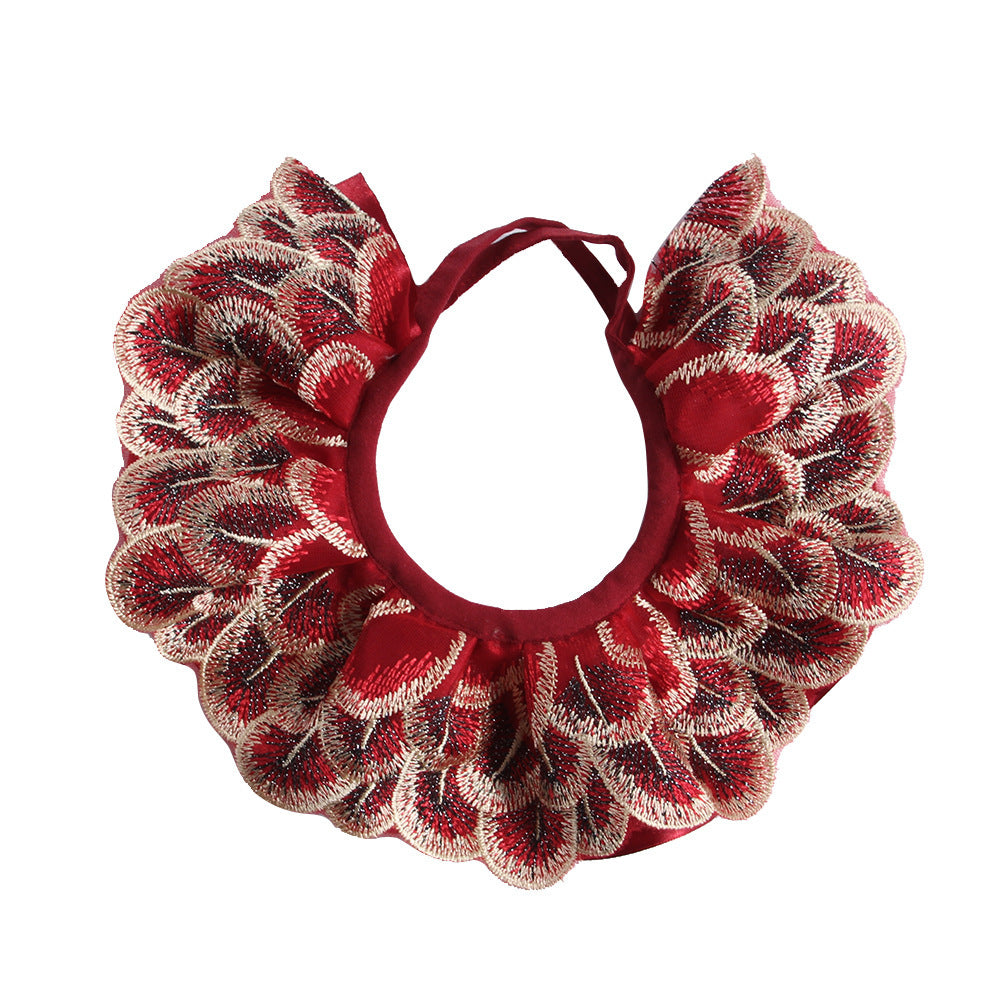 Ondaum Pet Peacock Feather Lace Embroidered Scarf - Elegant & Versatile Pet Accessory for All Seasons