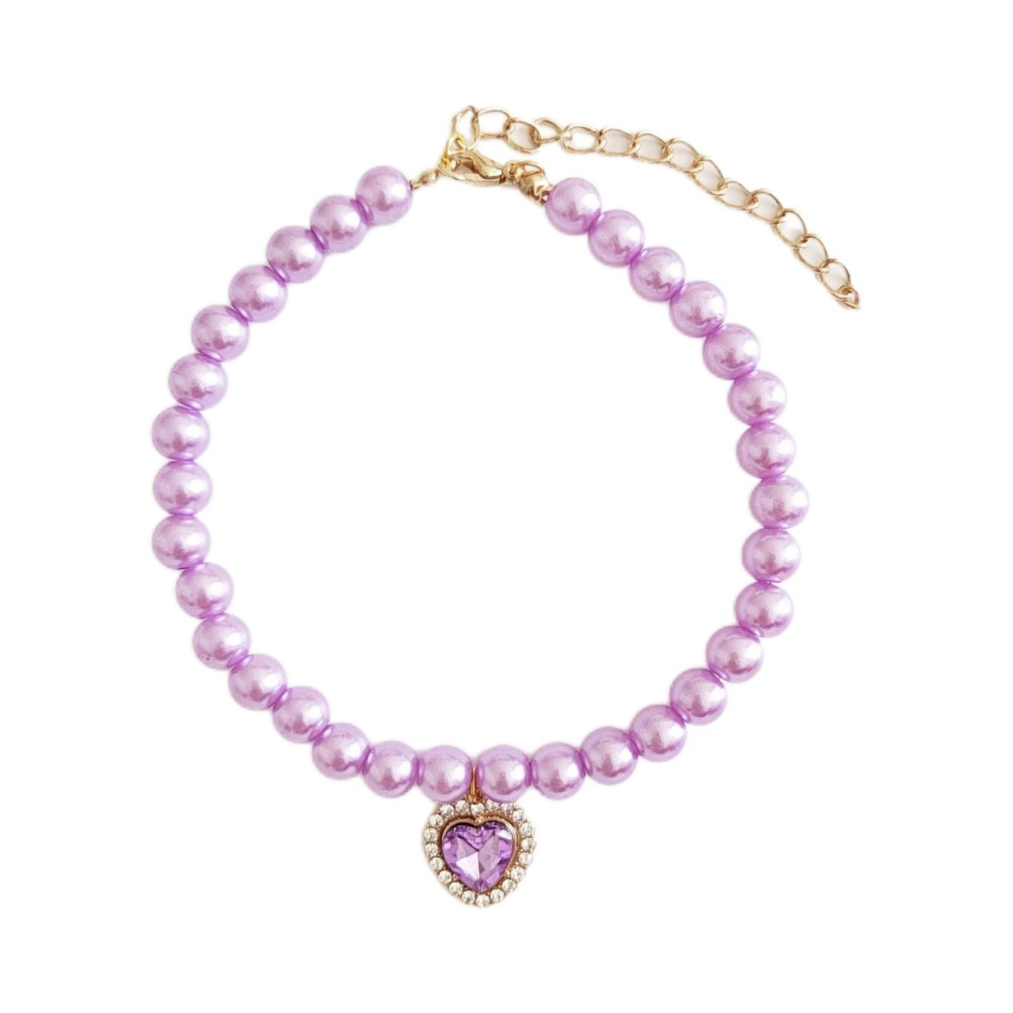 Ondaum Pet Necklace Cat Pearl Pendant Collar – Colorful Gemstone Heart Charm, Adjustable Sizes, Elegant Imitation Pearl Design for Pets