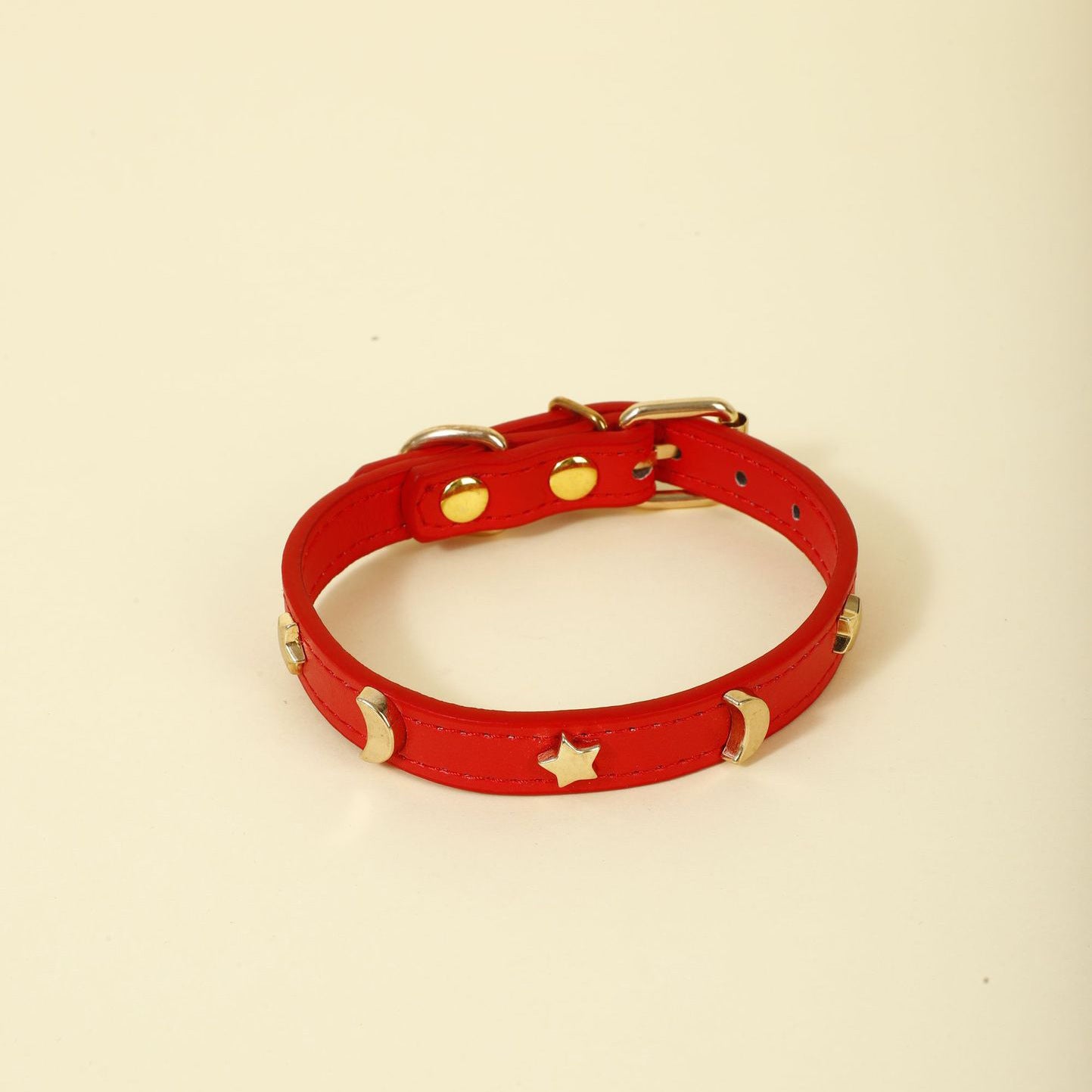Ondaum Pet Collar Star Moon Simple Anti-Bite - Adjustable PU Leather, Four Seasons Suitable