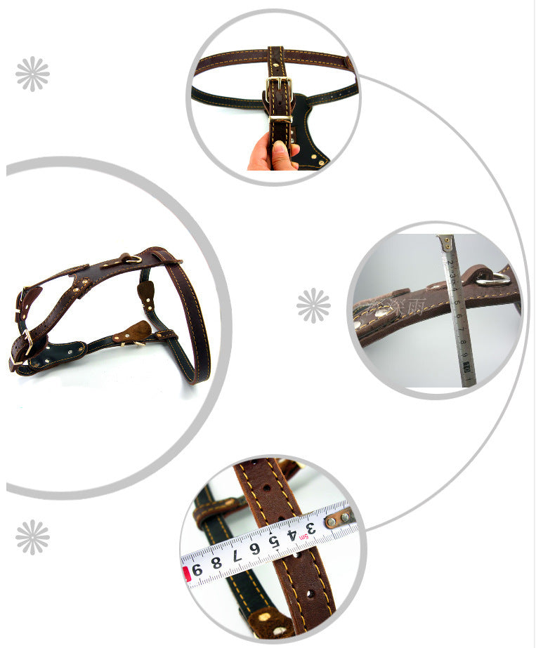 Ondaum Double Layer Thickened Cowhide Chest and Back Harness for Medium to Large Dogs - Adjustable Traction Belt for Comfort and Durability