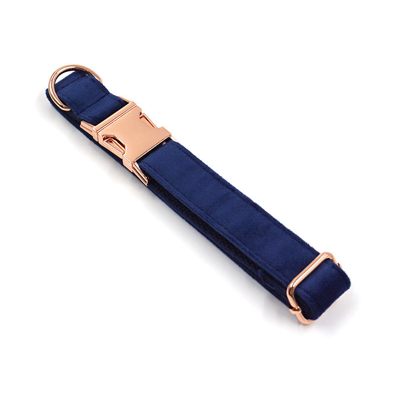 Blue Velvet Rose Gold Buckle Pet Collar