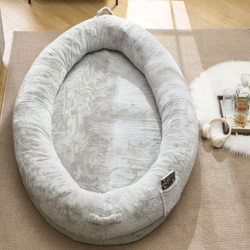 Human Dog Bed For Adult, Giant Extra Large Memory Foam Human Size Pet Bed For People, Fluffy Plush Dog Bed For Human With Storage Pocket Cover Portable Handle Non-Slip Bottom