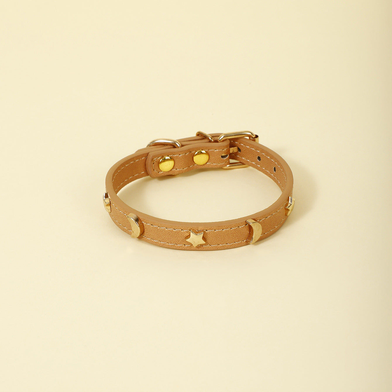 Ondaum Pet Collar Star Moon Simple Anti-Bite - Adjustable PU Leather, Four Seasons Suitable