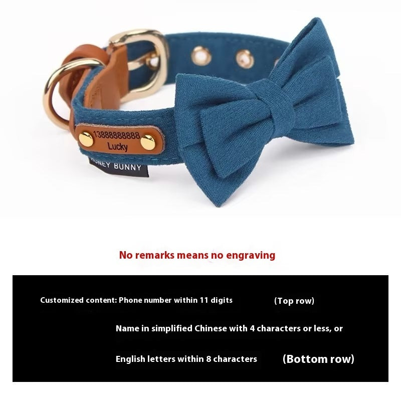 Ondaum Leather Bowknot Dog Collar with Hand Holding Rope – Stylish Pet Accessory with Alloy Details