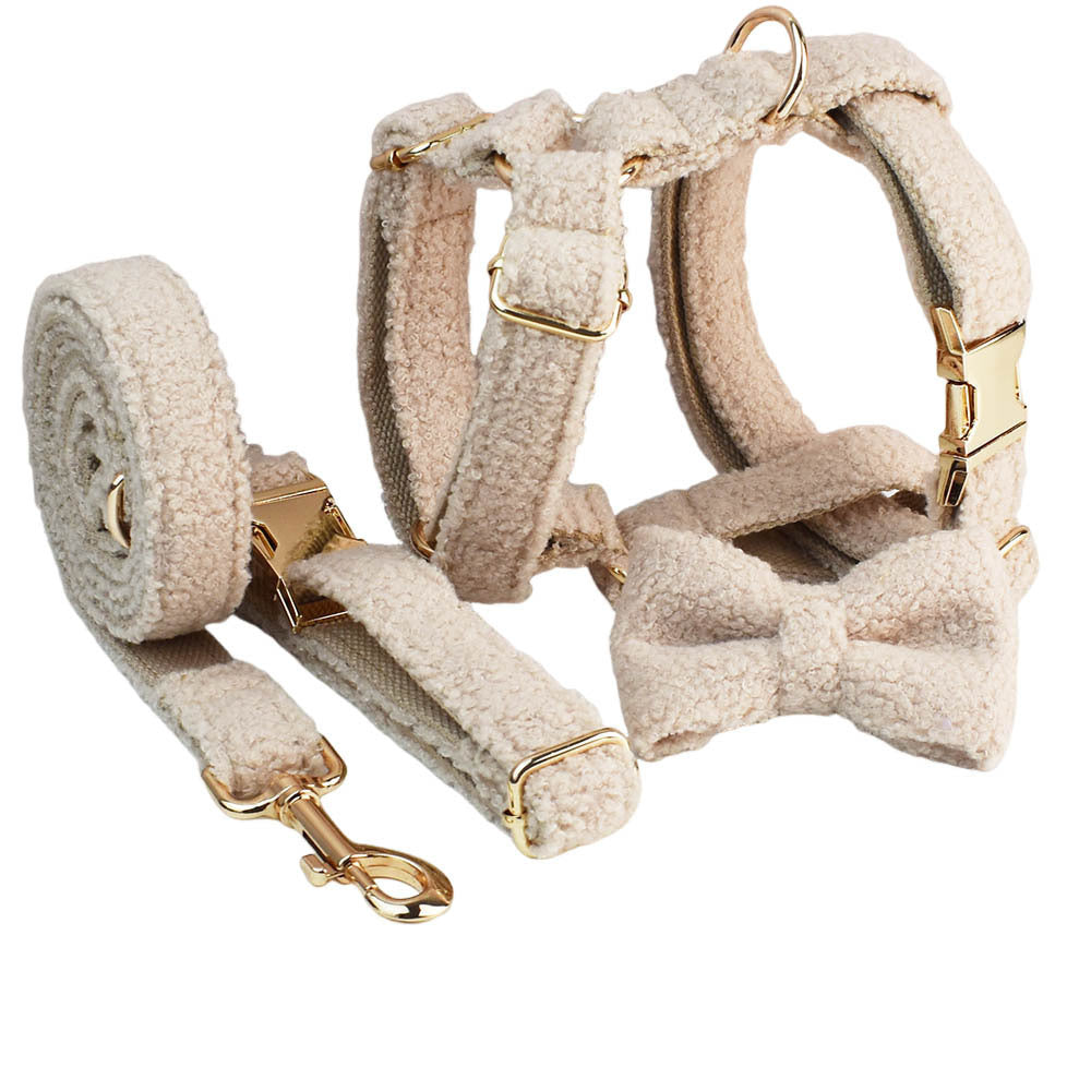 Ondaum Creative and Minimalist Cream Style Pet Collar and Harness 4-Piece Set
