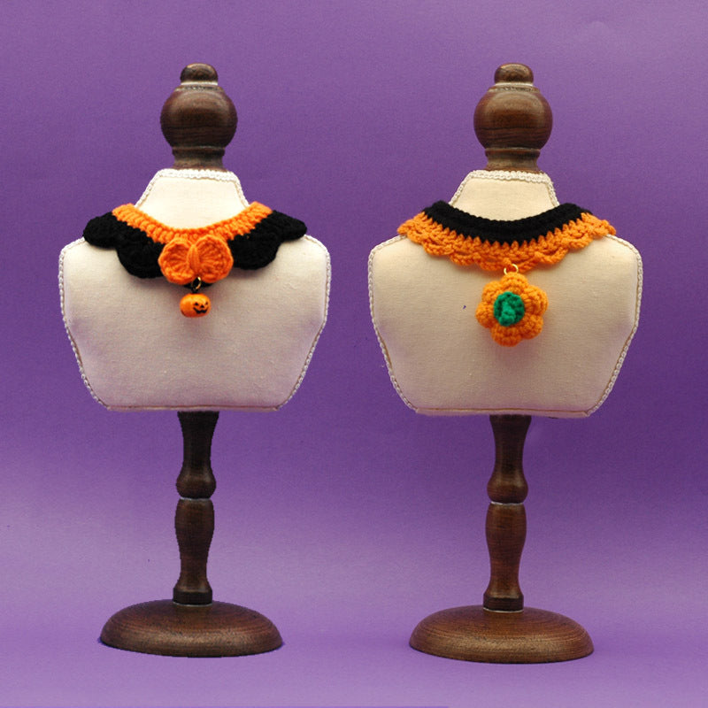 Cat Dog Halloween Hand Crocheted Collar Adjustable Pet Photo Accessories