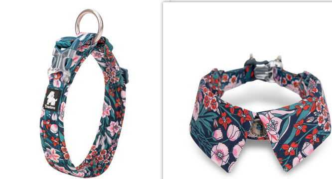 Ondaum Pet Fashion Personality Dog Collar with Bow Tie - Stylish Cotton Collar for Dogs in Floral Designs