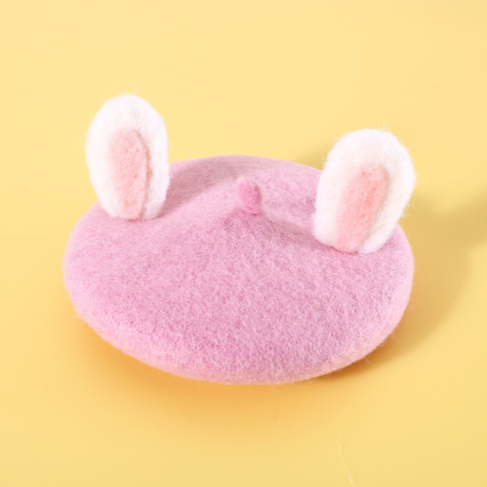 Stylish Wool Cat Hat with Rabbit Ears