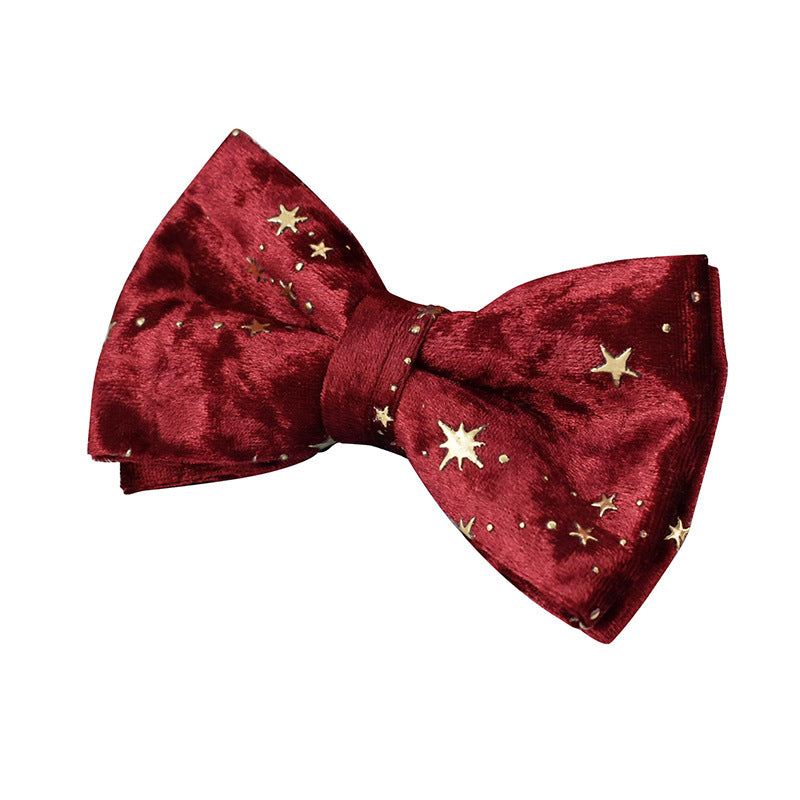 Pet Collar Bow Burgundy Star Flannel
