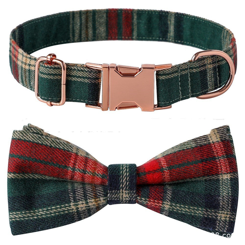 Ondaum Plaid Bow Dog Collar with Metal Buckle – British Style, Durable, and Adjustable