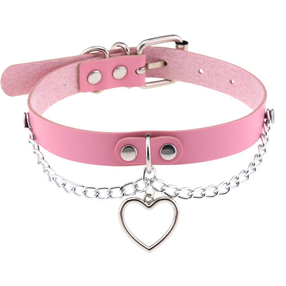 Stylish Leather Dog Collar with Heart Charm